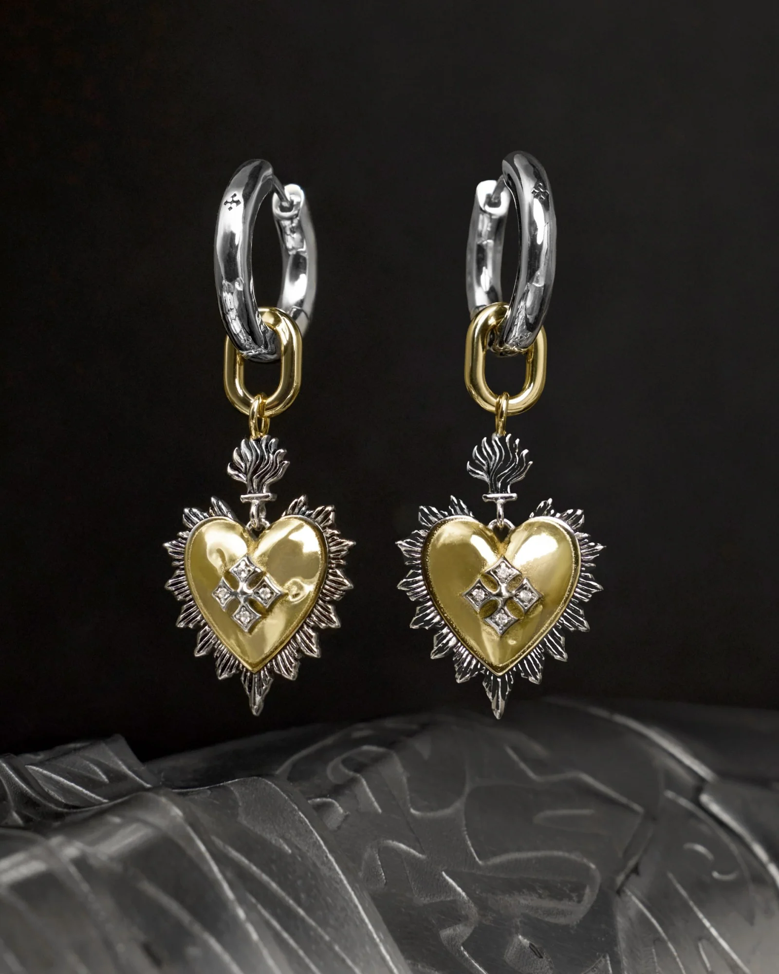 Bejewelled Sacred Heart Earrings - Image 4